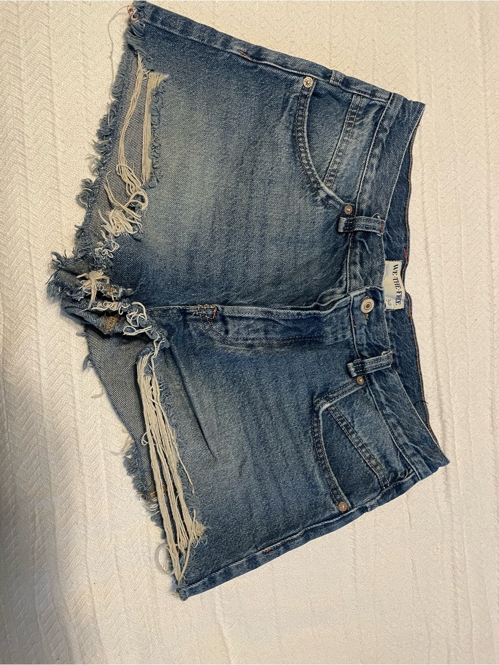 We The Free Blue Distressed mid-Rise Denim Shorts